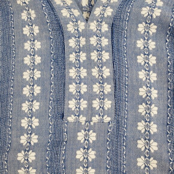 Loft XXS Blue White Embroidery Cotton Women Spring Blouse Top Short Sleeve - Picture 11 of 14